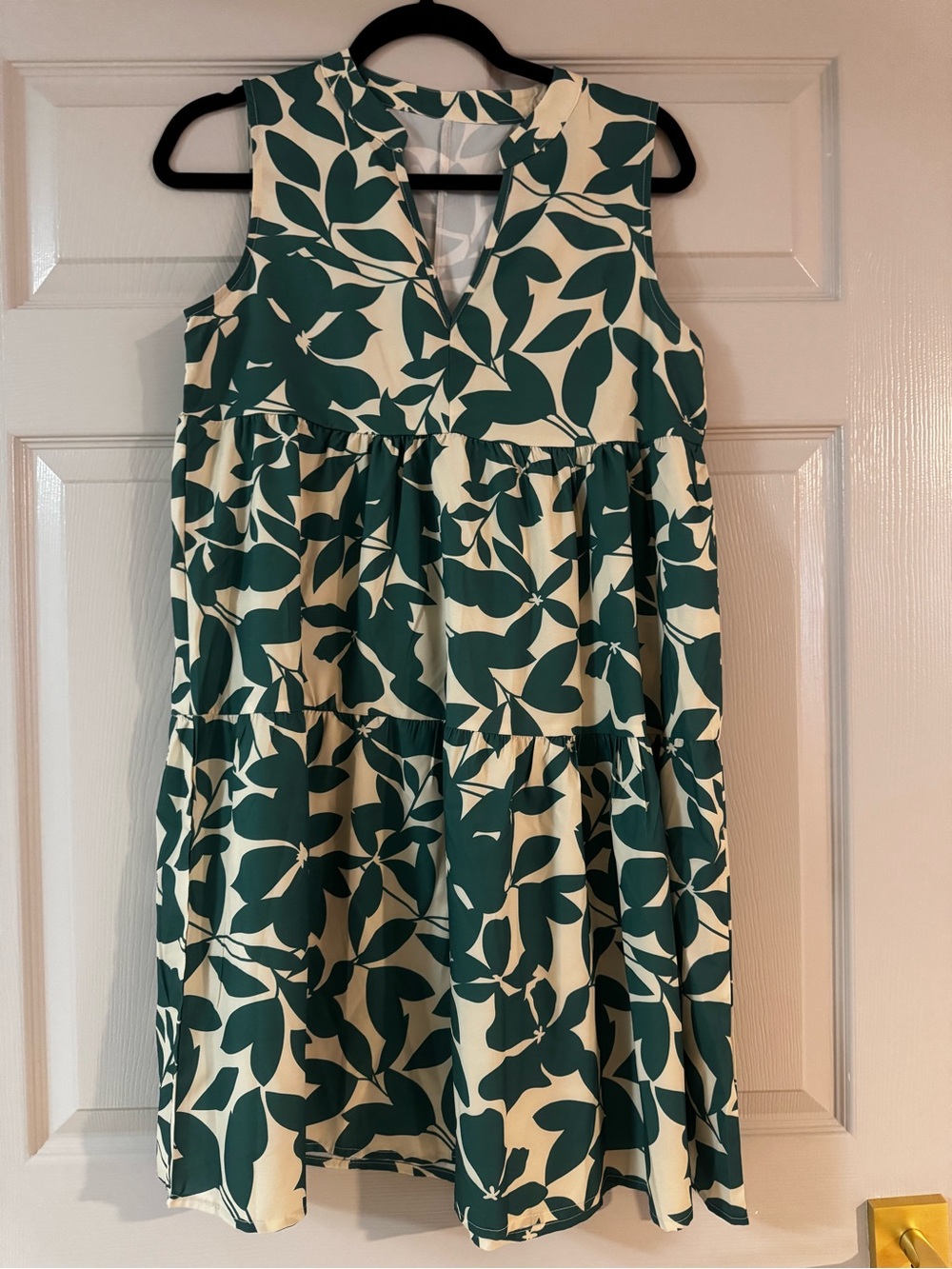 MK Boutique Green and Cream Leaf Print Tiered Mini Dress